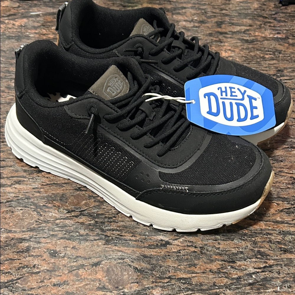 Hey Dude Men's Black and White Sneakers